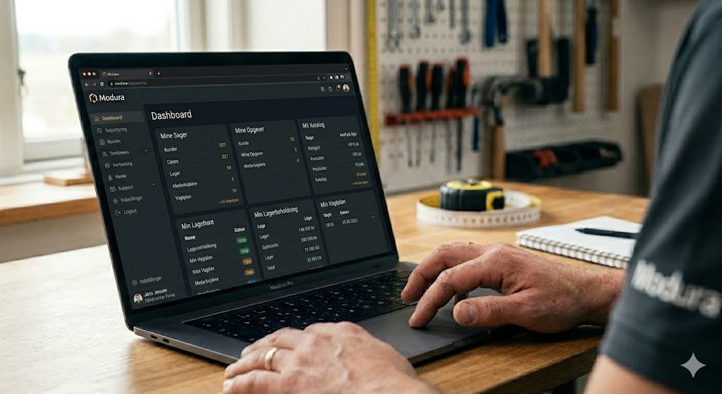 Modura dashboard vist på laptop